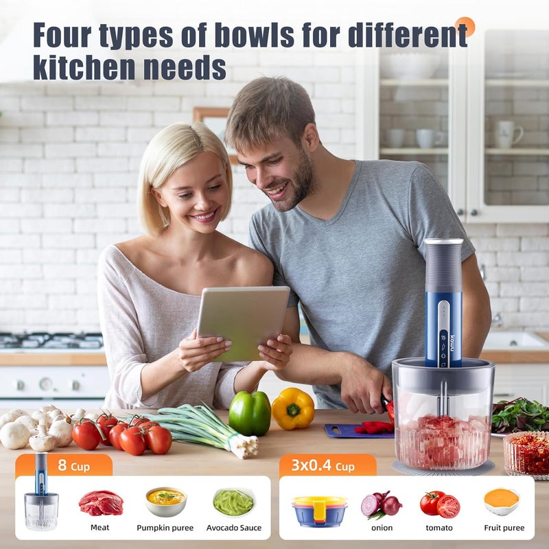 Kawu Electric Meat Grinder, Portable Food Vegetable Chopper with 1 Glass Bowl & Small Bowls, USB Rechargeable Mini Food Processor with Stainless Steel Blades, Meat Chopper Cutter for Home and Kitchen - Image 2